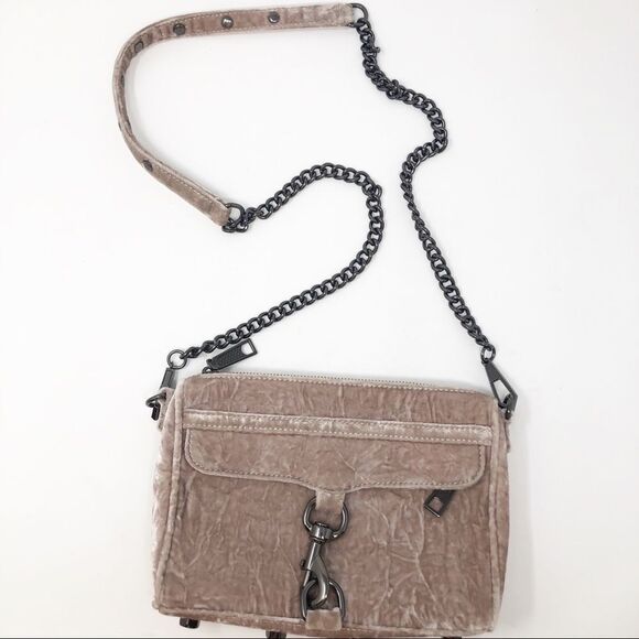 Rebecca Minkoff Crushed Velvet Tan Mini Mac Crossbody Bag NWOT - Picture 1 of 6